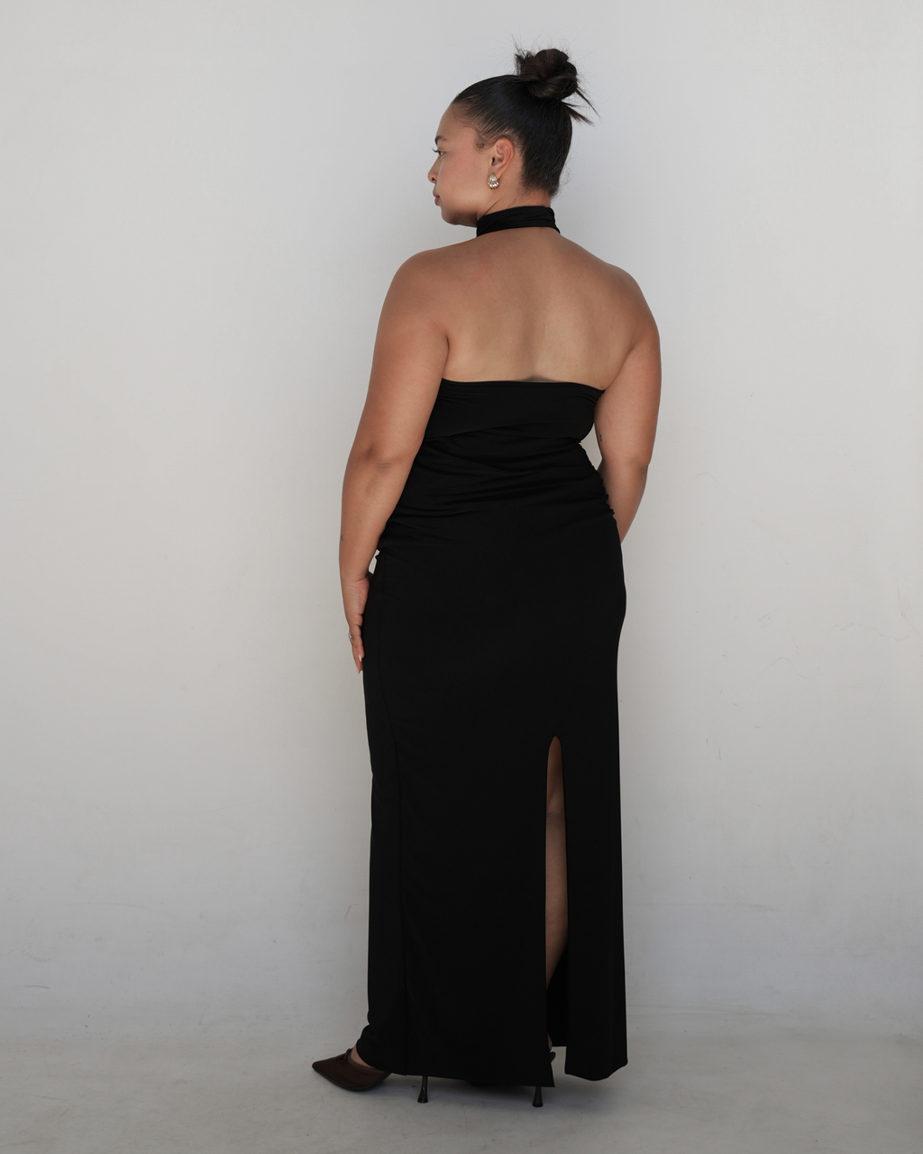 Black Smooth High Neck Dress