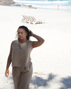 L | Beige Crinkle Sleeveless Top