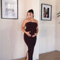M | Chocolate Brown Strapless Dress with Keyhole Cut-Out