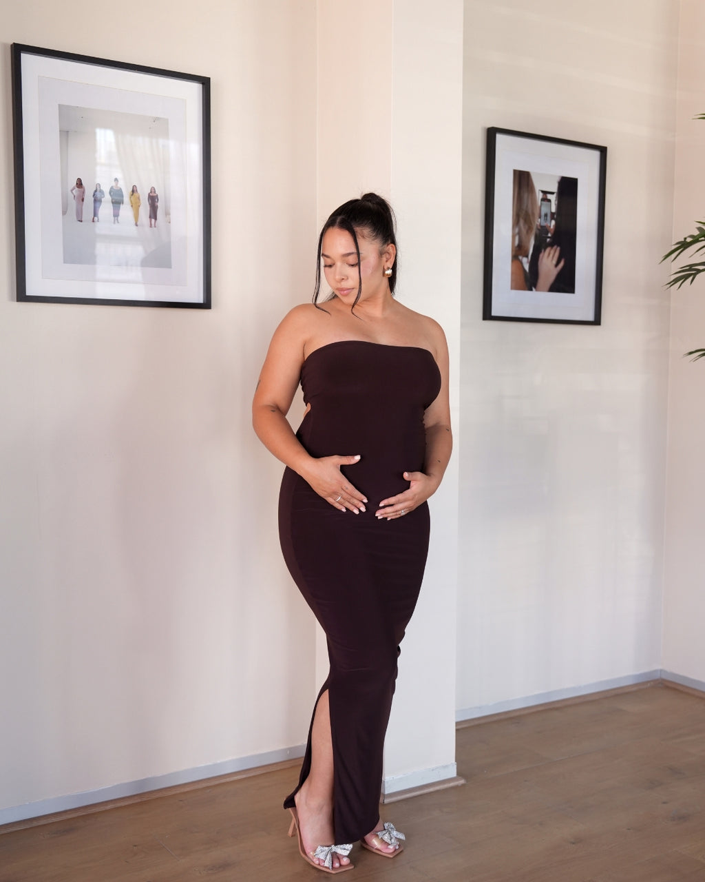 M | Chocolate Brown Strapless Dress with Keyhole Cut-Out