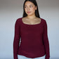 Maroon Square Neck Long Sleeved Top