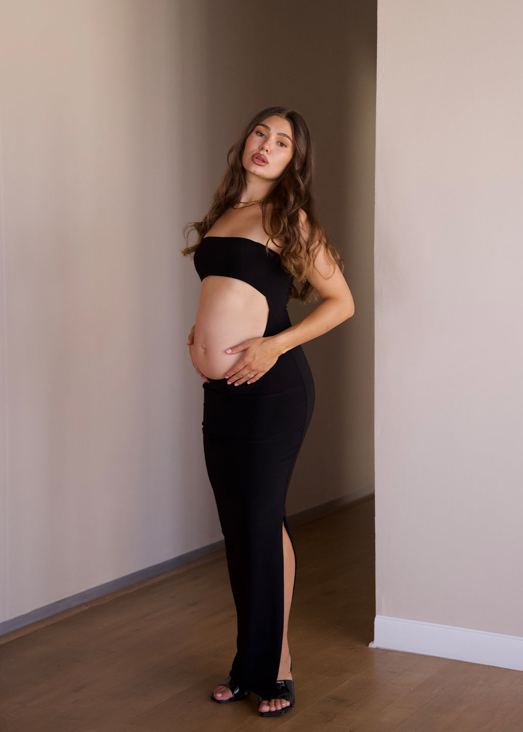 Black Strapless Dress with Keyhole Cut-Out