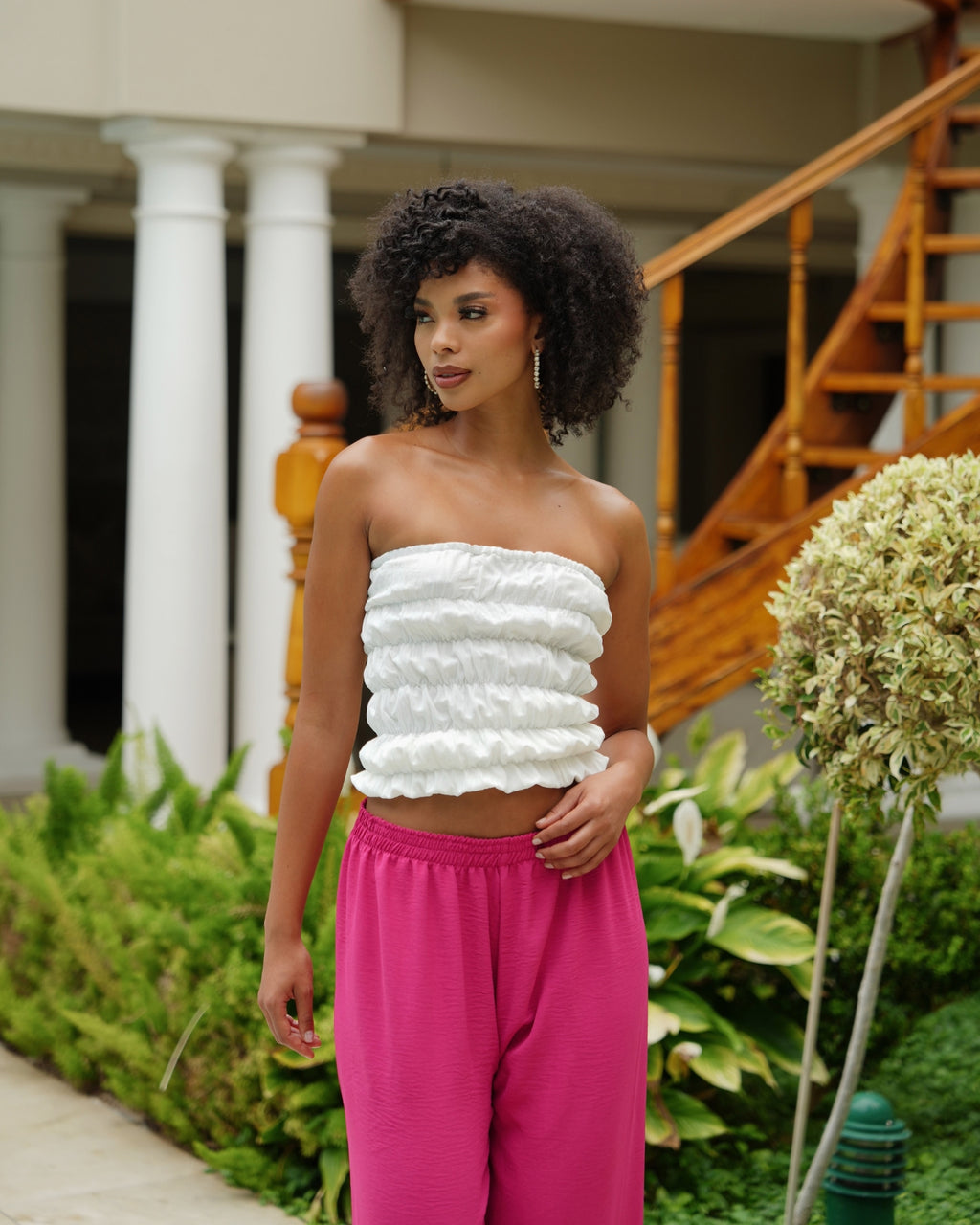 Ivory Crinkle Strapless Bubble Top