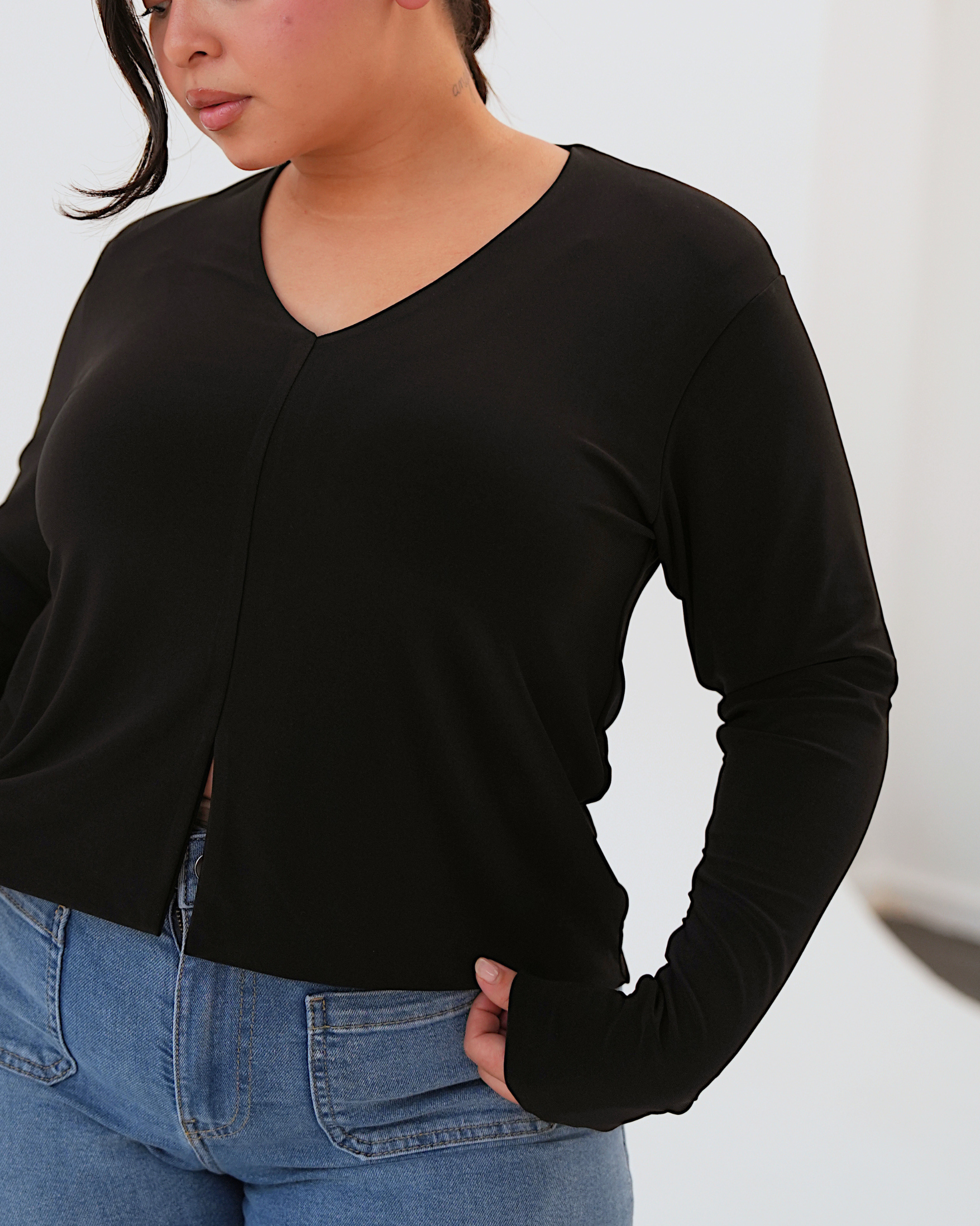 Black Venus Blouse with Slit