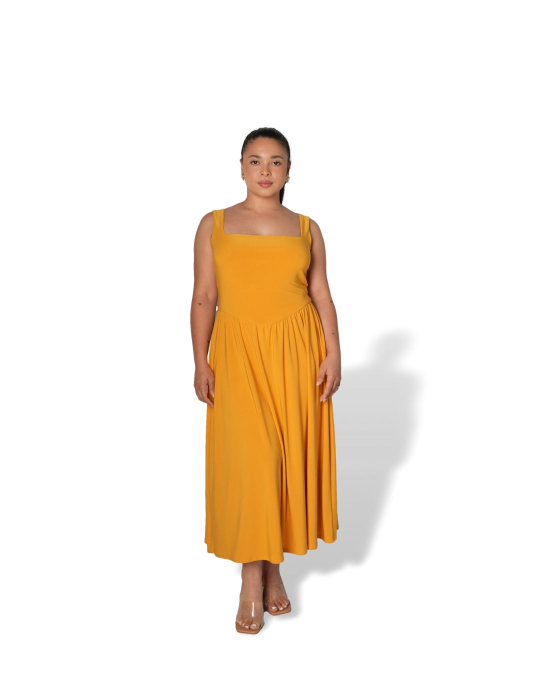 Mustard Tank-Style Drop Waist Midi Dress