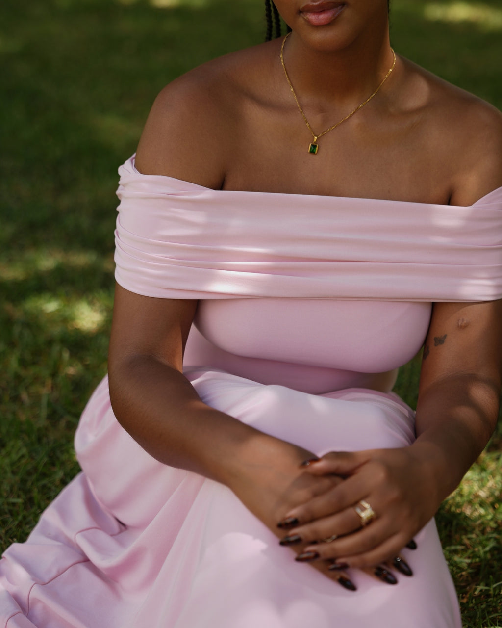 Baby Pink Off-Shoulder Drop Waist Dress