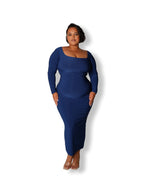 Navy Blue Long-sleeved Sculpted Dress