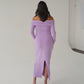 Lilac Bardot Sculpted Dress with Long Sleeves
