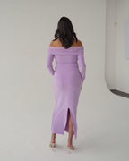 Lilac Bardot Sculpted Dress with Long Sleeves