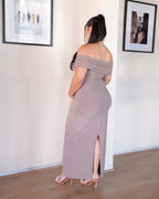 Mocha Off-shoulder Bardot Sculpted Dress