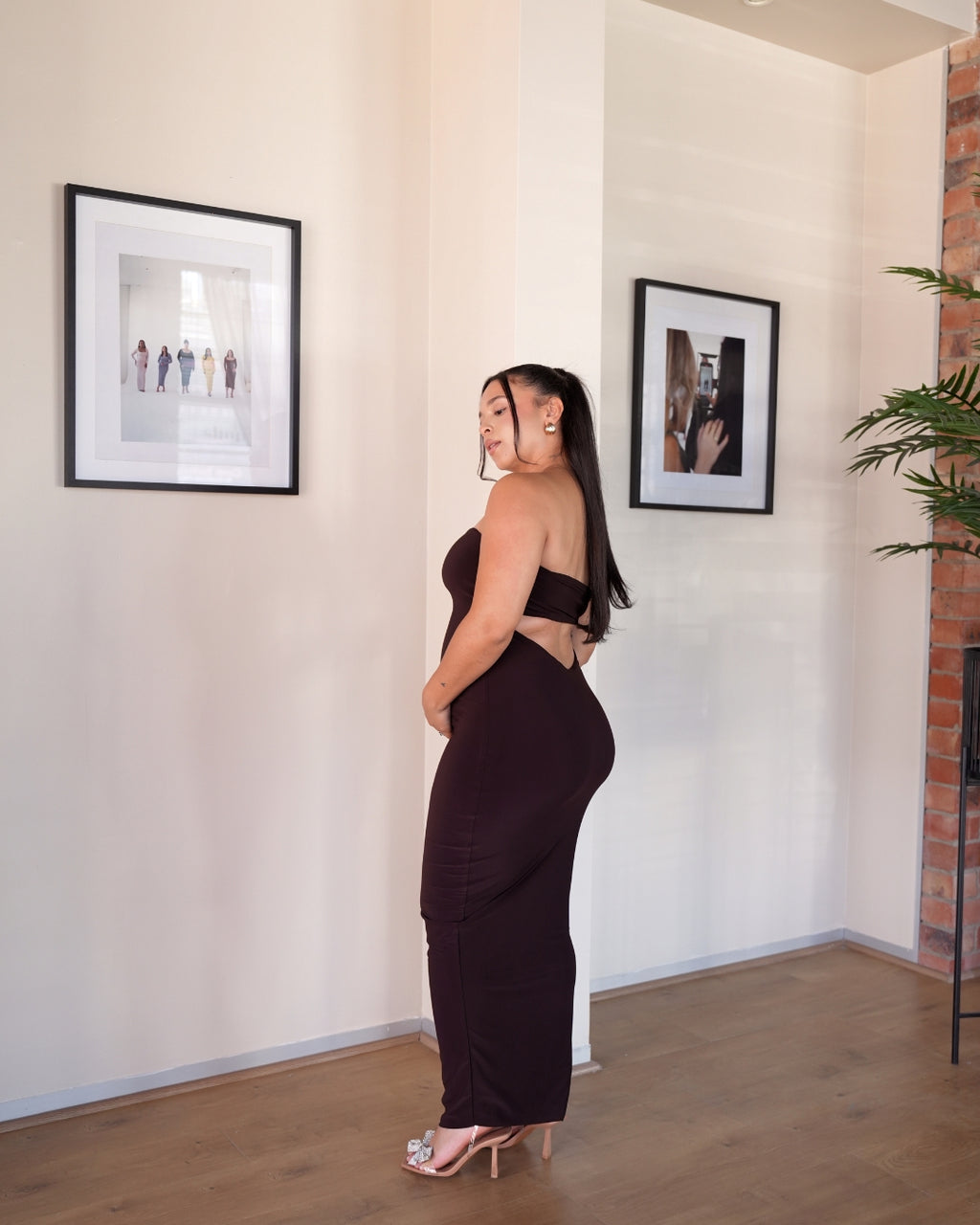 M | Chocolate Brown Strapless Dress with Keyhole Cut-Out
