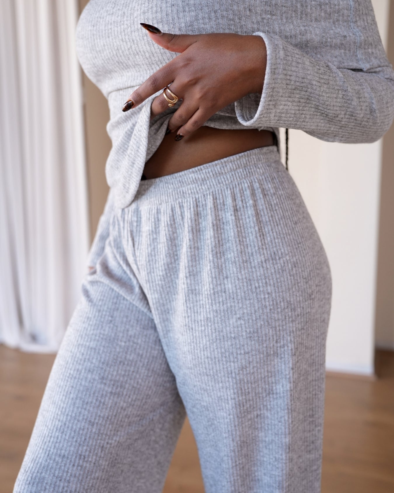 Grey Knit Straight Leg Pants