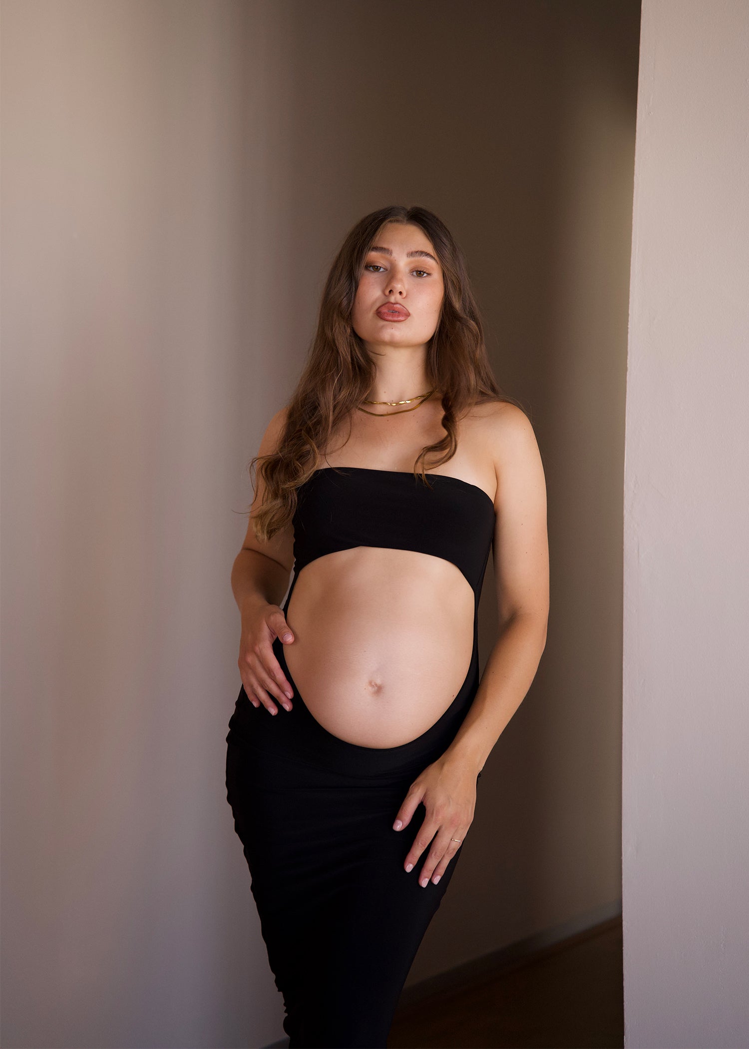 Black Strapless Dress with Keyhole Cut-Out