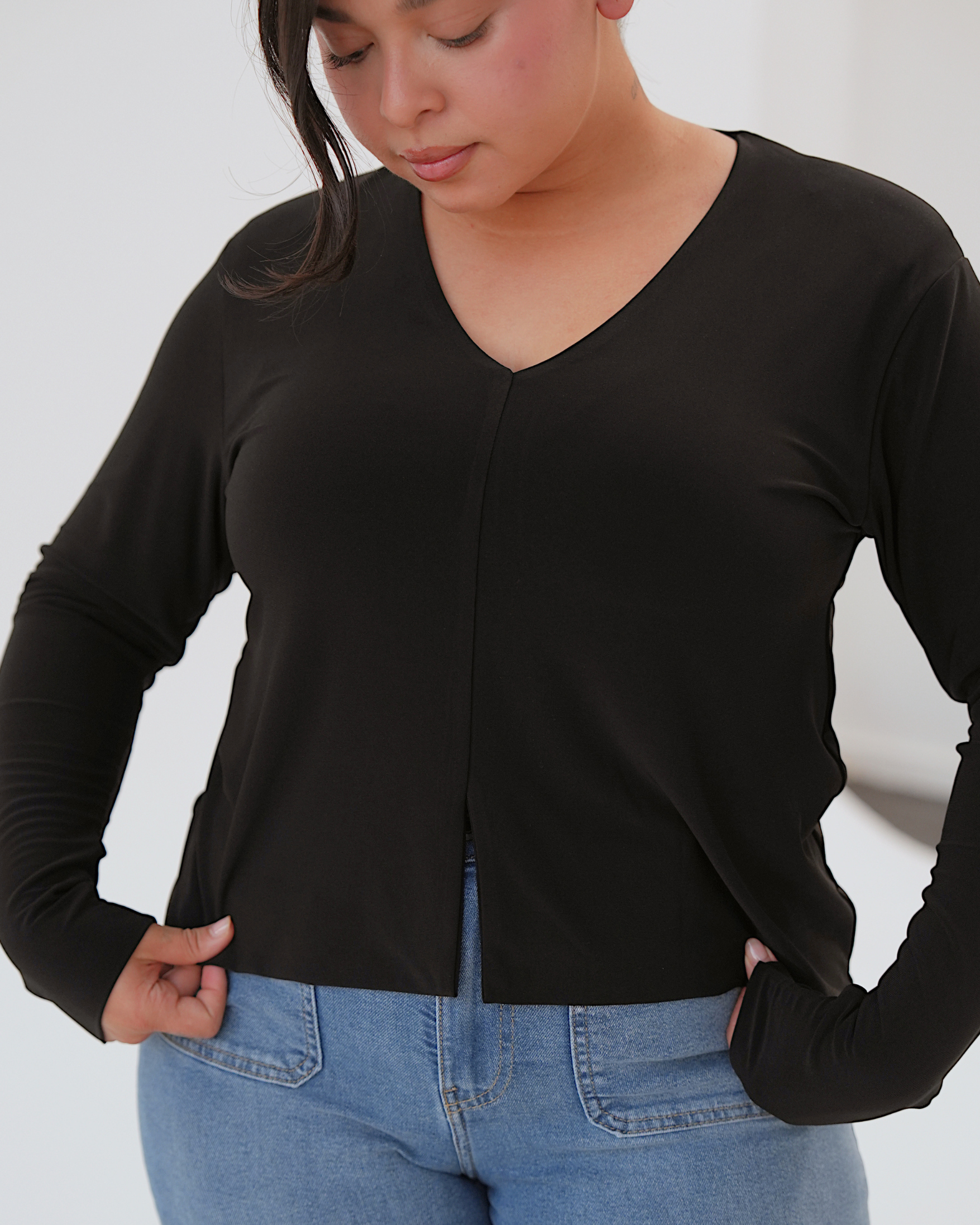 Black Venus Blouse with Slit