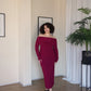 L | Maroon Bardot Sculpted Dress with Long Sleeves
