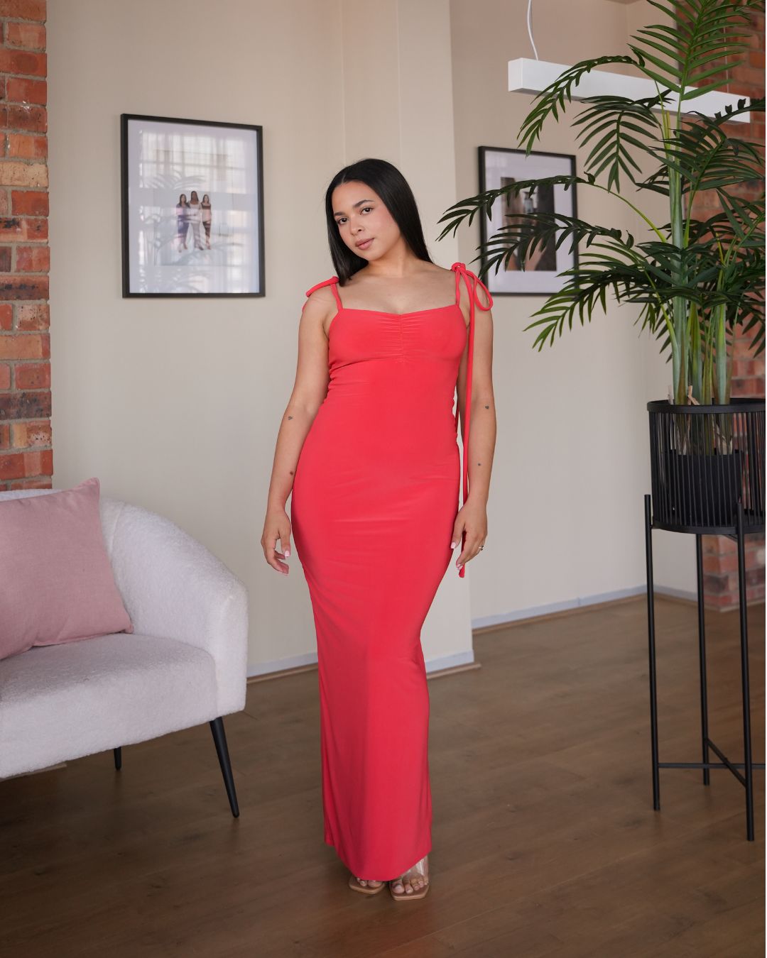 Burnt Orange Bow Tie Evening Dress