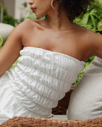 Ivory Crinkle Strapless Bubble Top