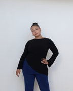 Black Smooth Asymmetrical Bell Sleeve Top