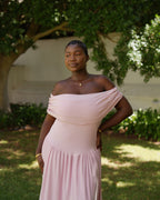 Baby Pink Off-Shoulder Drop Waist Dress