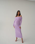 Lilac Bardot Sculpted Dress with Long Sleeves
