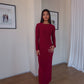 Maroon Crew-Neck Sculpted Dress with Long Sleeves