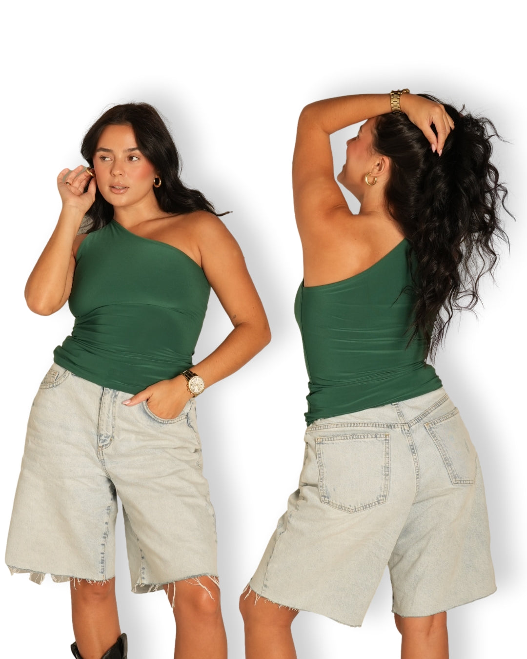 Deep Green One Shoulder Top