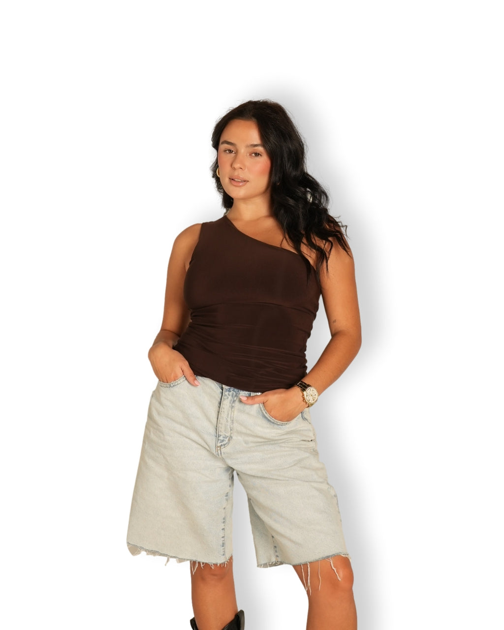 Chocolate Brown One Shoulder Top