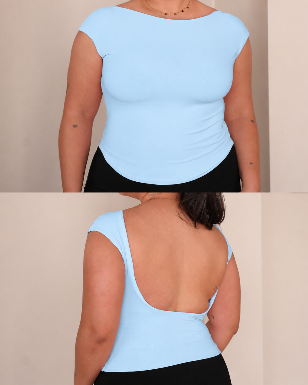 S | Baby Blue Low Back Top