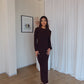 Chocolate Brown Crew-Neck Sculpted Dress with Long Sleeves