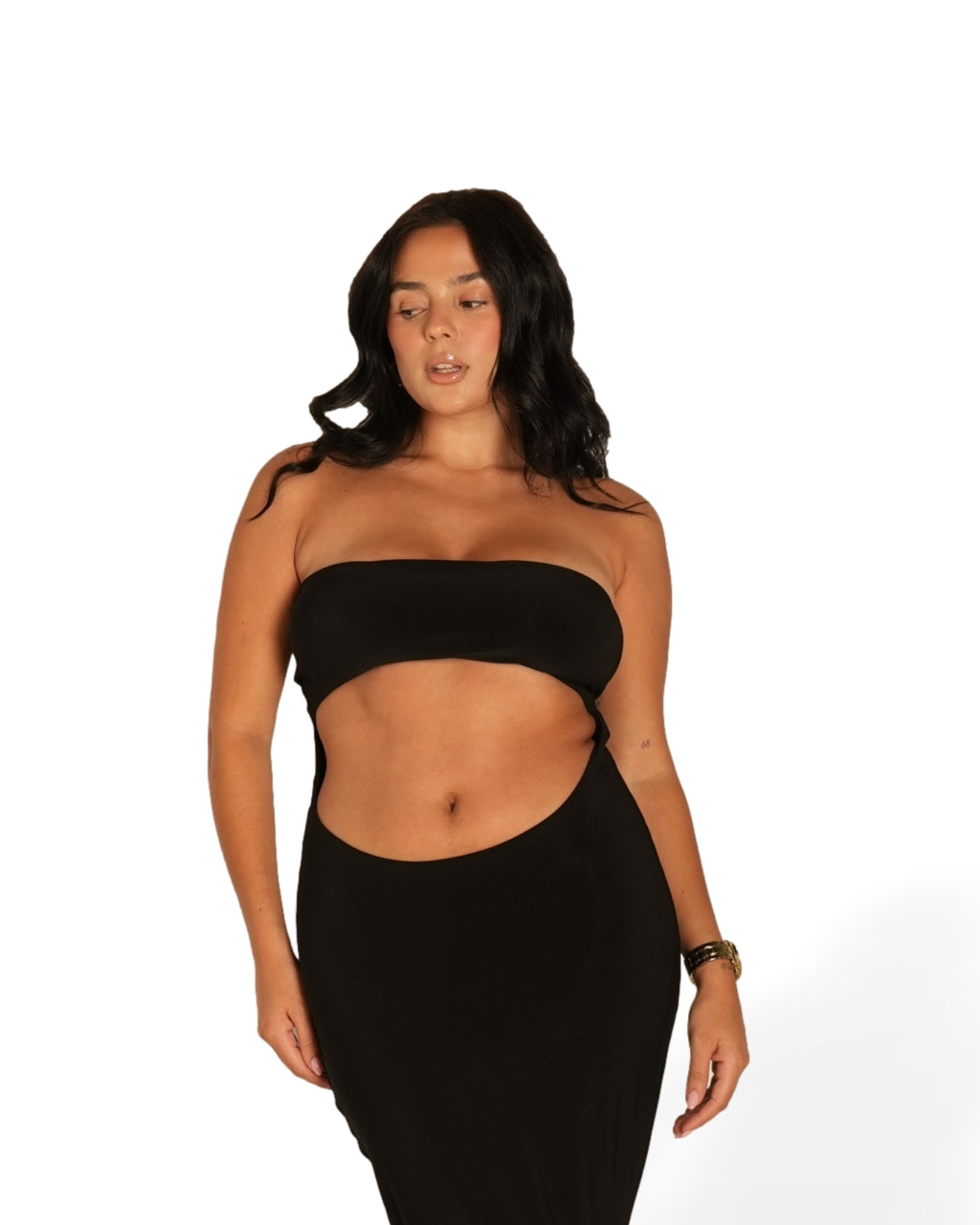 Black Strapless Dress with Keyhole Cut-Out