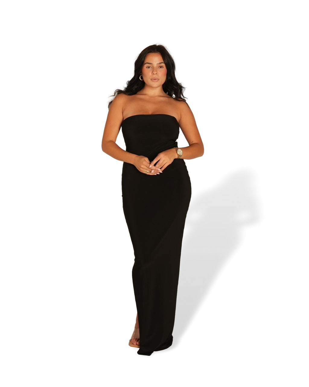 Black Strapless Dress with Keyhole Cut-Out