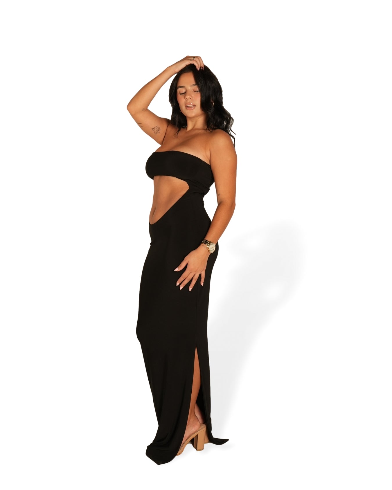 Black Strapless Dress with Keyhole Cut-Out