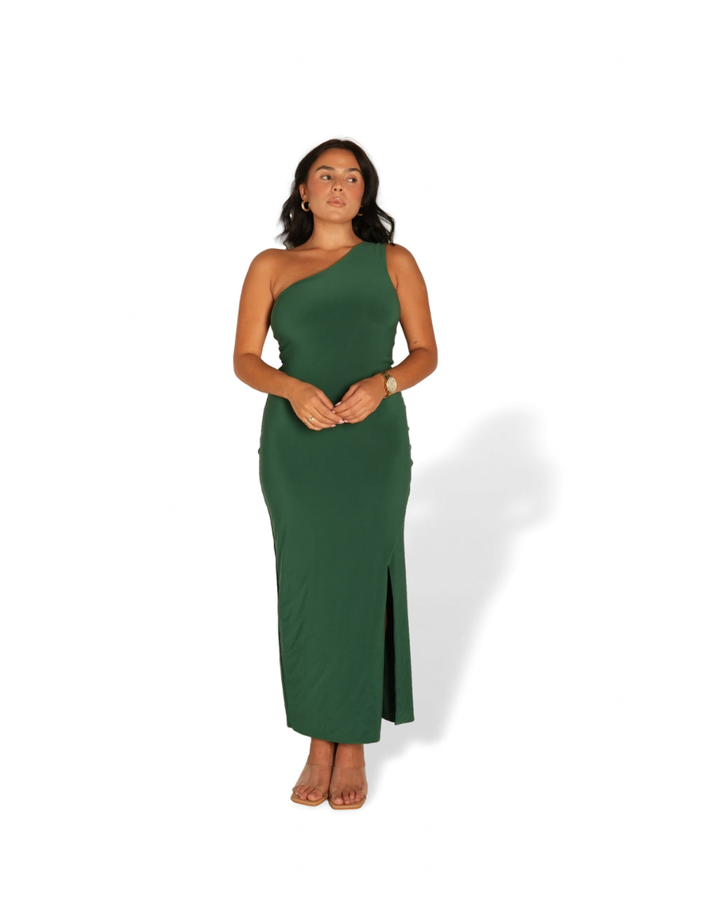 XL | Deep Green One Shoulder Cocktail Dress