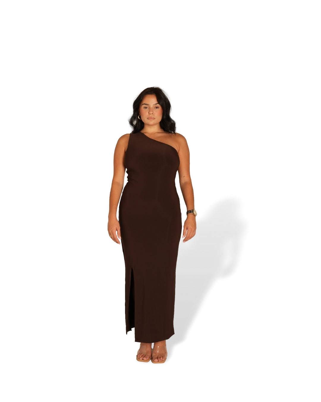 Chocolate Brown One Shoulder Cocktail Dress