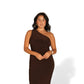 Chocolate Brown One Shoulder Cocktail Dress