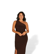 Chocolate Brown One Shoulder Cocktail Dress