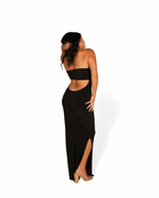 Black Strapless Dress with Keyhole Cut-Out