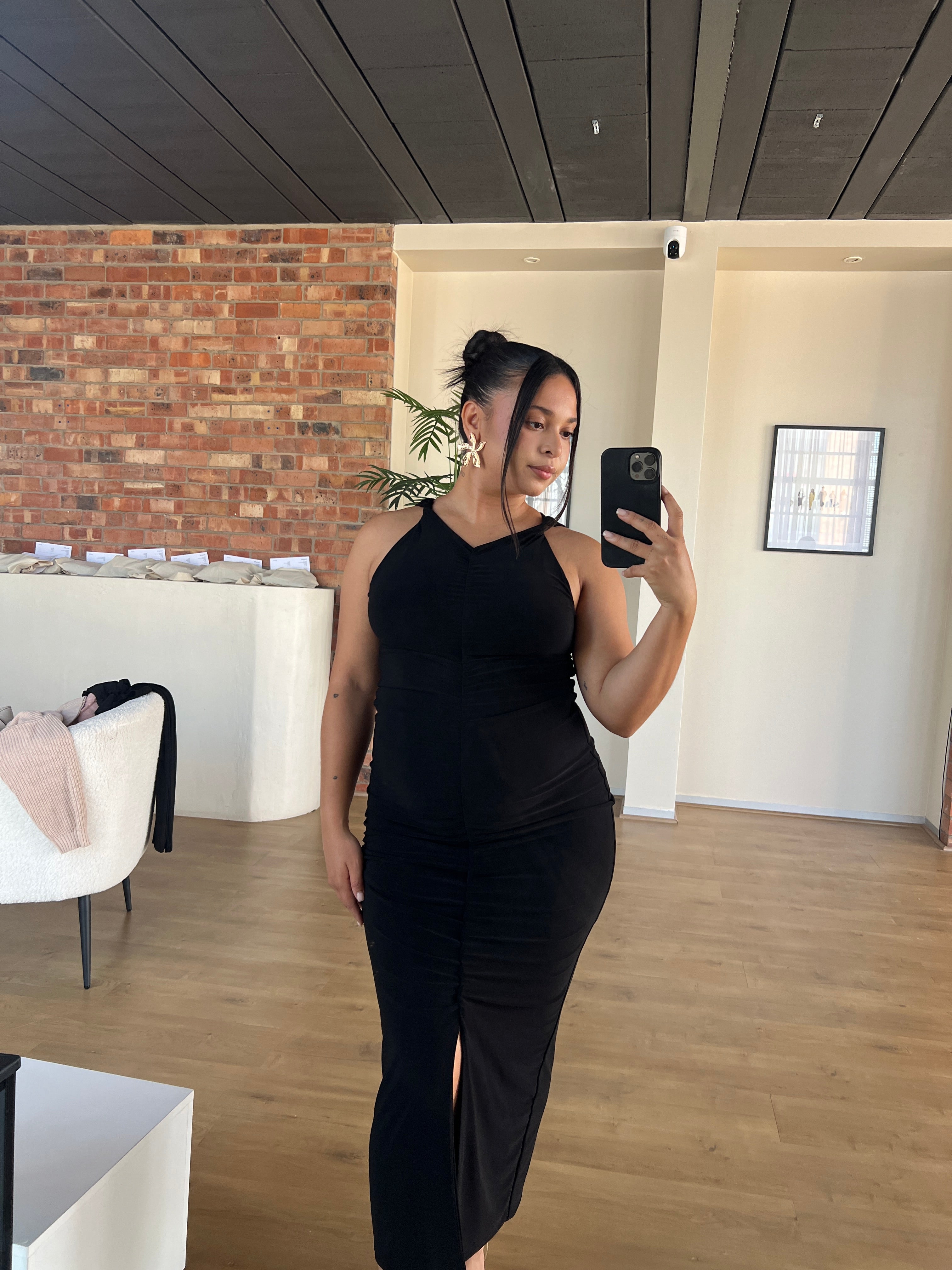 Black Twisted Halter Neck Dress