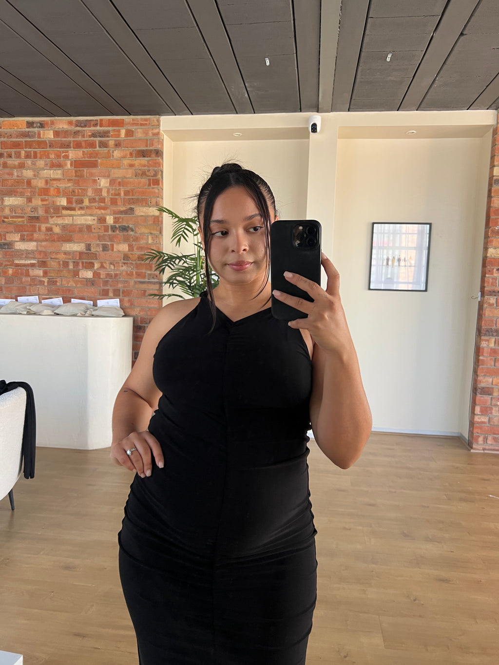 Black Twisted Halter Neck Dress