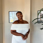 M | Cream Off-shoulder Bardot Sculpted Dress