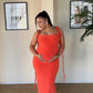 S | Bright Orange Bow Tie Evening Dress: Tall
