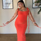S | Bright Orange Bow Tie Evening Dress: Tall