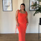 S | Bright Orange Bow Tie Evening Dress: Tall