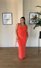 XS | Bright Orange Bow Tie Evening Dress: Tall