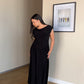 M | Black Cowl Neck Drop Waist Midi Dress