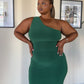 XL | Deep Green One Shoulder Cocktail Dress