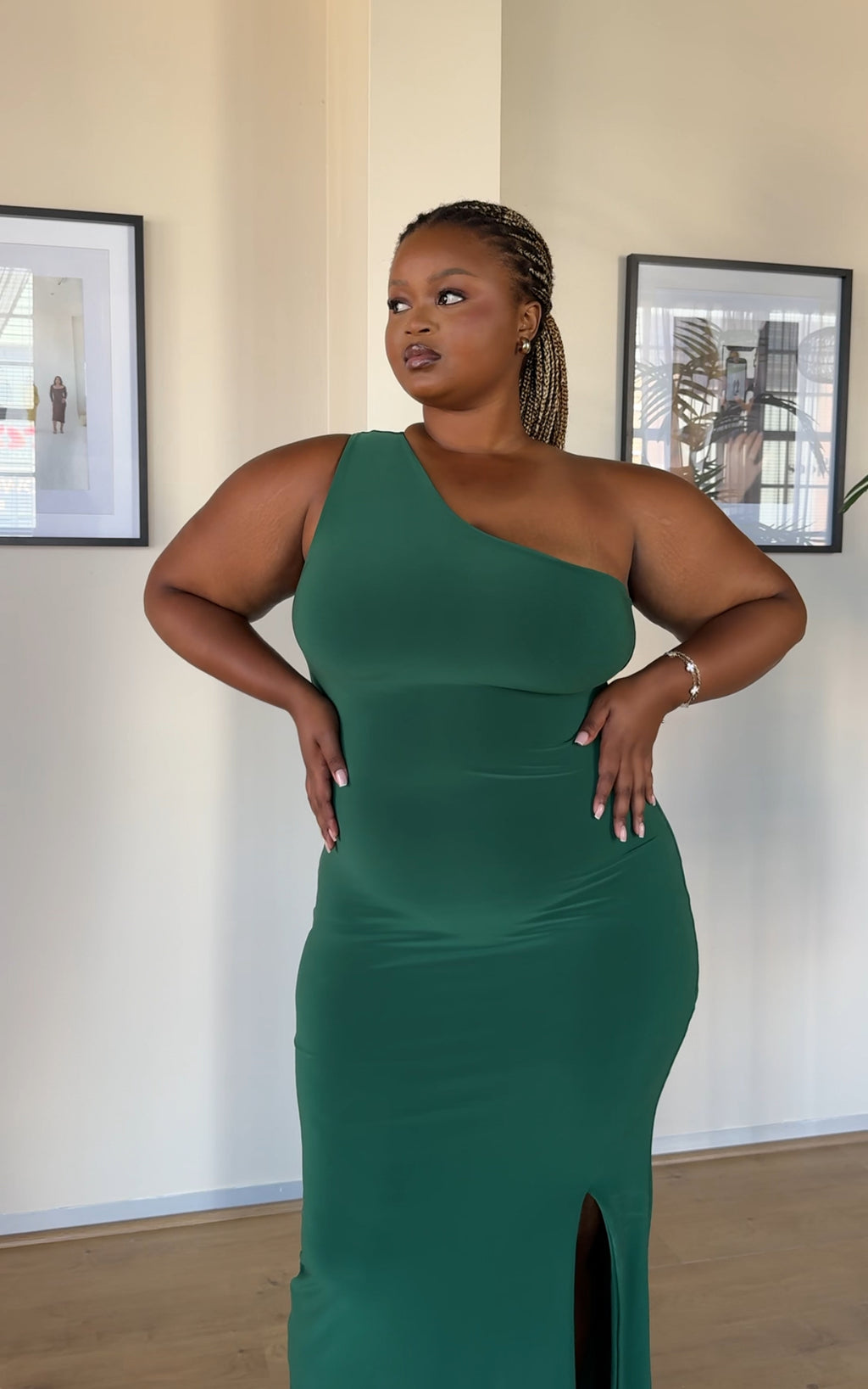 XL | Deep Green One Shoulder Cocktail Dress