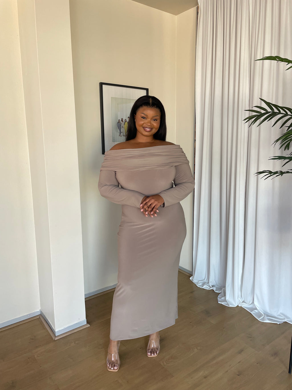 2XL | Cocoa Bardot Sculpted Dress with Long Sleeves