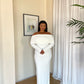 XL | Cream Bardot Sculpted Dress with Long Sleeves: Extra Length (160cm)