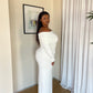 XL | Cream Bardot Sculpted Dress with Long Sleeves: Extra Length (160cm)